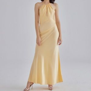 Gold Confetti Halterneck Midi Silk Dress